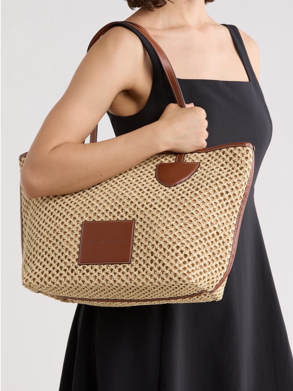 Marc Jacobs Natural Straw Tote with Brown Leather Trim and Handles